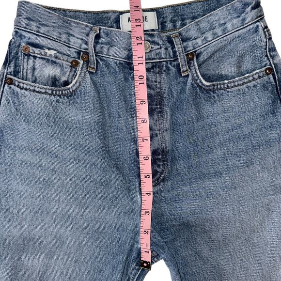 Agolde High Waisted Washed Blue Denim Button Fly Ripped Straight Jeans size 26 - Picture 7 of 11